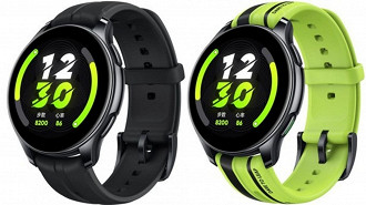 Realme Watch T1 tem um design circular e dois botões físicos na lateral. (Crédito: Realme/Reprodução)