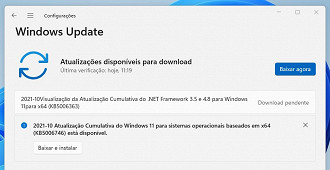 Captura de tela do Windows Update com a atualização KB5006746 para Windows 11. Fonte: Nicolas Muller (Oficina da Net)
