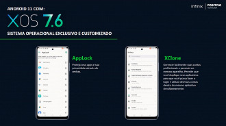 Sistema operacional é o XOS 7.6 baseado no Android 11. (Crédito: Positivo/Reprodução)