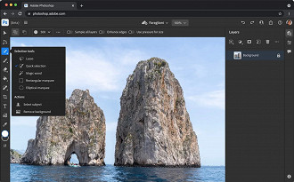 Versão beta da plataforma web do Photoshop sendo acessado através de um dispositivo Apple. Fonte: Adobe