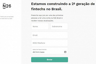 Como de cadastrar na fase beta do N26 no Brasil. (Crédito: N26/Reprodução)