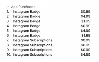 Lista de preços que serão cobrados pelas assinaturas de produtores de conteúdo no Instagram. Fonte: TechCrunch