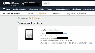 Acessando o número de série acessando sua conta Amazon. Fonte: Vitor Valeri