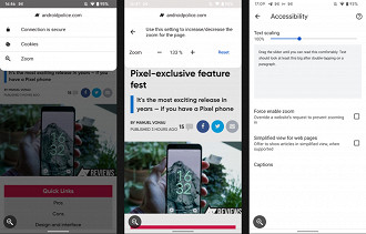 Captura de tela mostrando a opção de zoom nos sites. Fonte: androidpolice