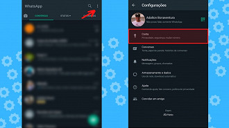Toque nos três pontinhos, depois em Configurações e Conta. (Crédito: Adalton Bonaventura/Oficina da Net)