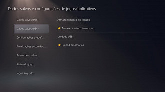 Em Dados salvos (PS4) você encontra a opção Unidade USB.