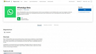Captura de tela do WhatsApp UWP Beta na Microsoft Store. Fonte: Vitor Valeri