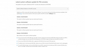 Captura de tela da atualização de dezembro de 2021 para PS5. Fonte: PlayStation