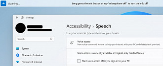 Captura de tela mostrando a funcionalidade Voice Acess no Windows 11.