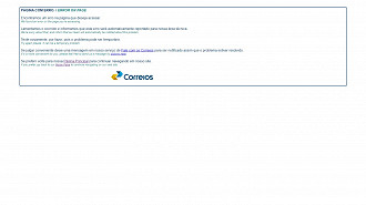 Mensagem exibida no site dos Correios. Fonte: Correios