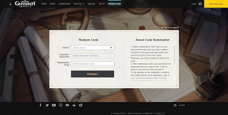 Captura de tela da página de inserção de códigos de Genshin Impact.