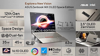 Especificações do Zenbook 14X OLEd Space Edition. (Crédito: ASUS/Divulgação)