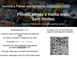 Tentativa de golpe envolve serviços de streaming e cinemas. Fonte: Kaspersky