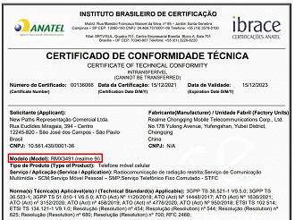 Certificado de Conformidade Técnica do Realme 9i. (Crédito: Realme/Divulgação)