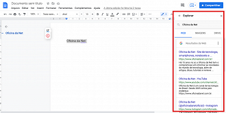 O Google Docs vai abrir uma janela da Web na mesma página do seu documento, com pesquisas referentes ao termo que você pesquisou.