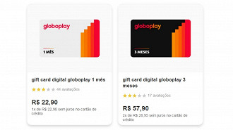 Preços dos gift cards do Globoplay na Americanas. (Crédito: Americanas/Reprodução)