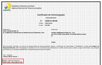 Certificado de Homologação do POCO M4 Pro 5G. (Crédito: Anatel/Reprodução)