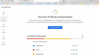 No Google One, você pode ver o quanto do armazenamento do seu Google Drive está comprometido.