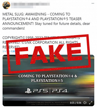 Imagem do anúncio falso veiculado por diversos sites como uma notícia verdadeira. Fonte: SNK Global (Twitter)