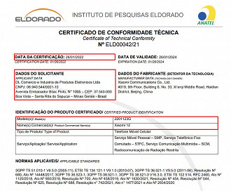 Certificado de Conformidade Técnica do Xiaomi 12 (Crédito: Anatel/Reprodução)