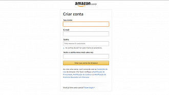 Captura de tela da página de cadastro para a criação da conta na Amazon Brasil. Fonte: Vitor Valeri