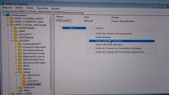 Editor de Registro - Dentro da pasta LabConfig criaremos três chaves com nomes diferentes