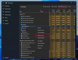 Como utilizar o Efficiency mode (modo eficiência).