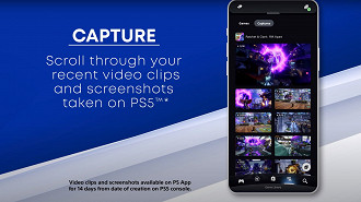Imagem ilustrativa demonstrando a interface do novo recurso de visualização e compartilhamento de conteúdos do PS5 no PlayStation App. Fonte: Sony