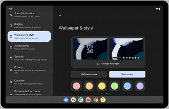 Captura de tela demonstrando como o usuário troca o fundo de tela no Android 12L. Fonte: Google
