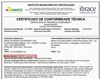 Certificado do Realme C35 (Crédito: Anatel/Reprodução)