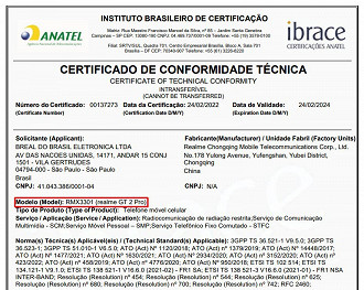 Certificado do Realme GT 2 Pro (Crédito: Anatel/Reprodução)