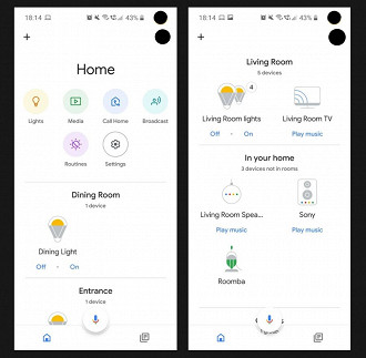 Capturas de tela do aplicativo Google Home.