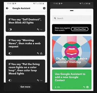 Capturas de tela do app IFTT.