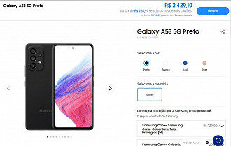Preço oficial do Galaxy A53 5G no site da Samsung Brasil (Crédito: Oficina da Net)