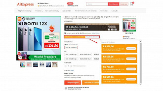 Pegue se desconto no site AliExpress para comprar o Xiaomi 12. (Crédito: Oficina da Net)