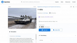 Tanque de guerra russo modelo T80U no site da OpenSea. Fonte: OpenSea
