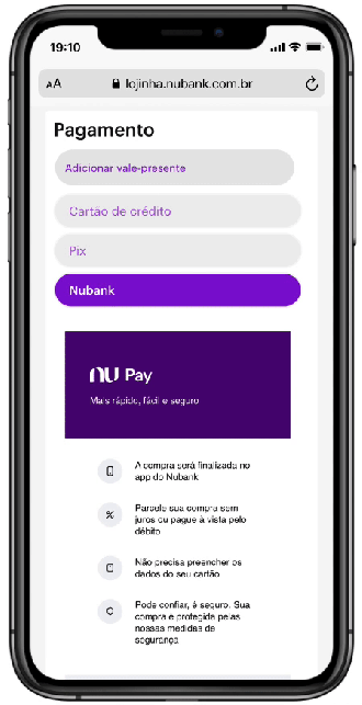 Animação demonstrando o funcionamento do pagamento através do NuPay. Fonte: Nubank