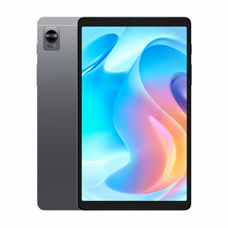 Sistema de câmeras frontal e traseira do novo tablet realme Pad Mini. Fonte: GSMArena