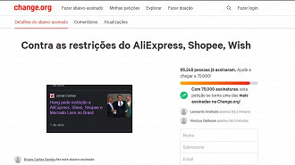 Captura de tela da tela da petição online no Chane.org (Crédito: Oficina da Net)