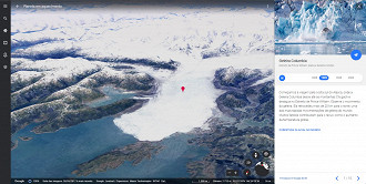 Captura de tela no Google Earth da Geleira Columbia, Estreito de Prince William, Alasca, Estados Unidos. Fonte: Google Earth