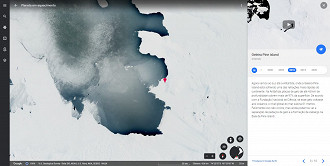 Captura de tela no Google Earth da Geleira Pine Island, Antártida. Fonte: Google Earth