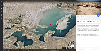 Captura de tela no Google Earth da Redução dos lagos, Mar de Aral. Fonte: Google Earth