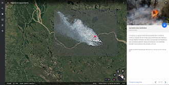Captura de tela no Google Earth do Aumento dos incêndios, Alberta, Canadá. Fonte: Google Earth