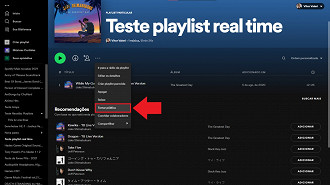 Como tornar uma playlist do Spotify particular (privada) ou pública no computador. Fonte: Vitor Valeri