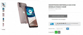 Celular Moto G42 disponível por R$ 1.999 no site Bemol. (Crédito: Bemol/Reprodução)