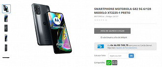 Moto G82 no site Bemol por R$ 2.999 (Crédito: Bemol/Reprodução)