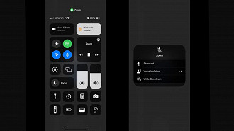 Captura de tela da Central de Controle e do menu do Modo Mic. Fonte: TheVerge (David Pierce)