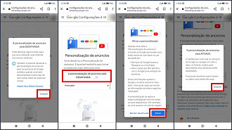 Passos 04 a 07 de como desativar anúncios do Google no seu celular.