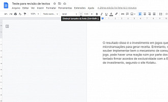 Verificando qual é a tecla de atalho para um botão do Google Docs. Fonte: Vitor Valeri