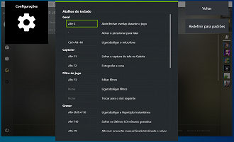 GeForce Experience Overlay - Atalhos do teclado